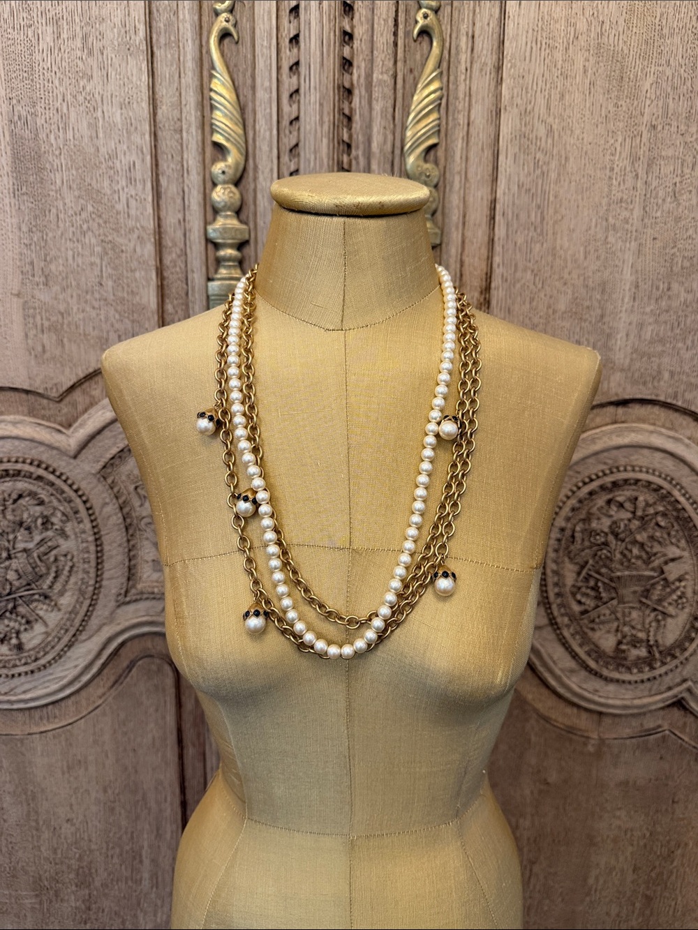 Liz Claiborne Gold Chain and White Pearl Multi-Strand Necklace